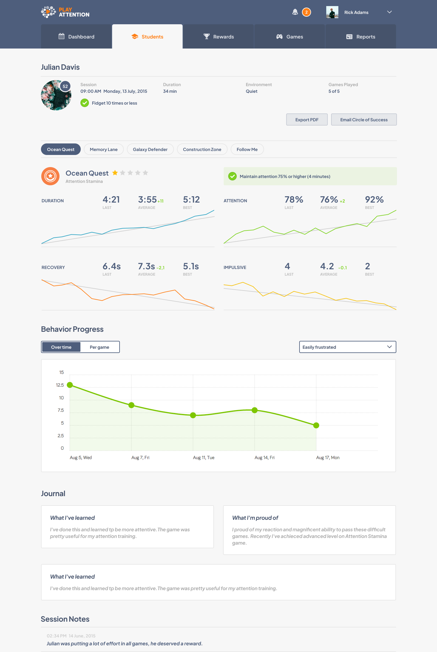 playattention coach interface